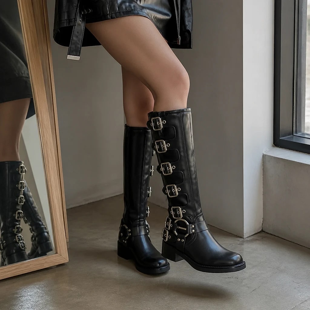 Botas Altas con Hebillas Motero