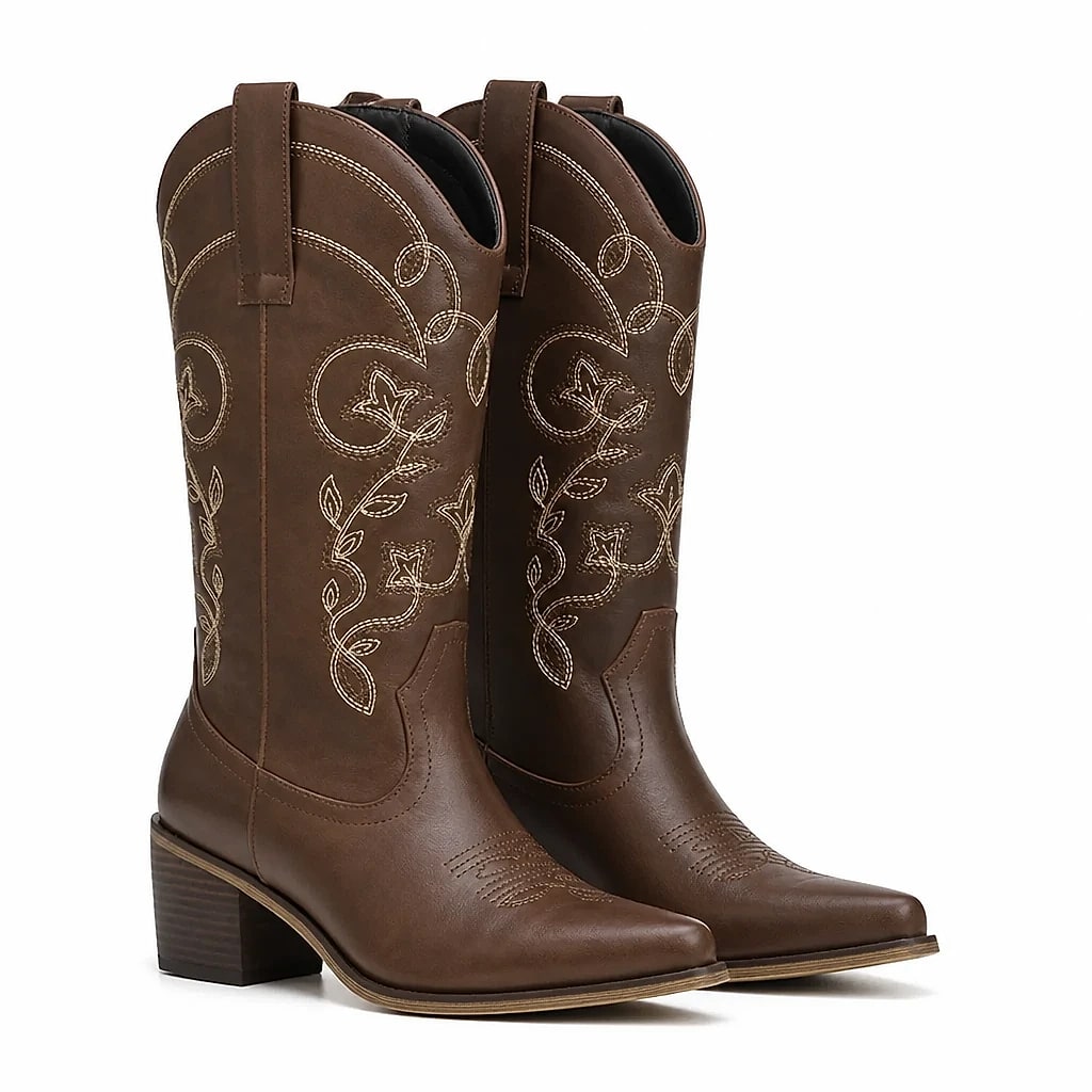 Botas Vaqueras Bordadas Marrón