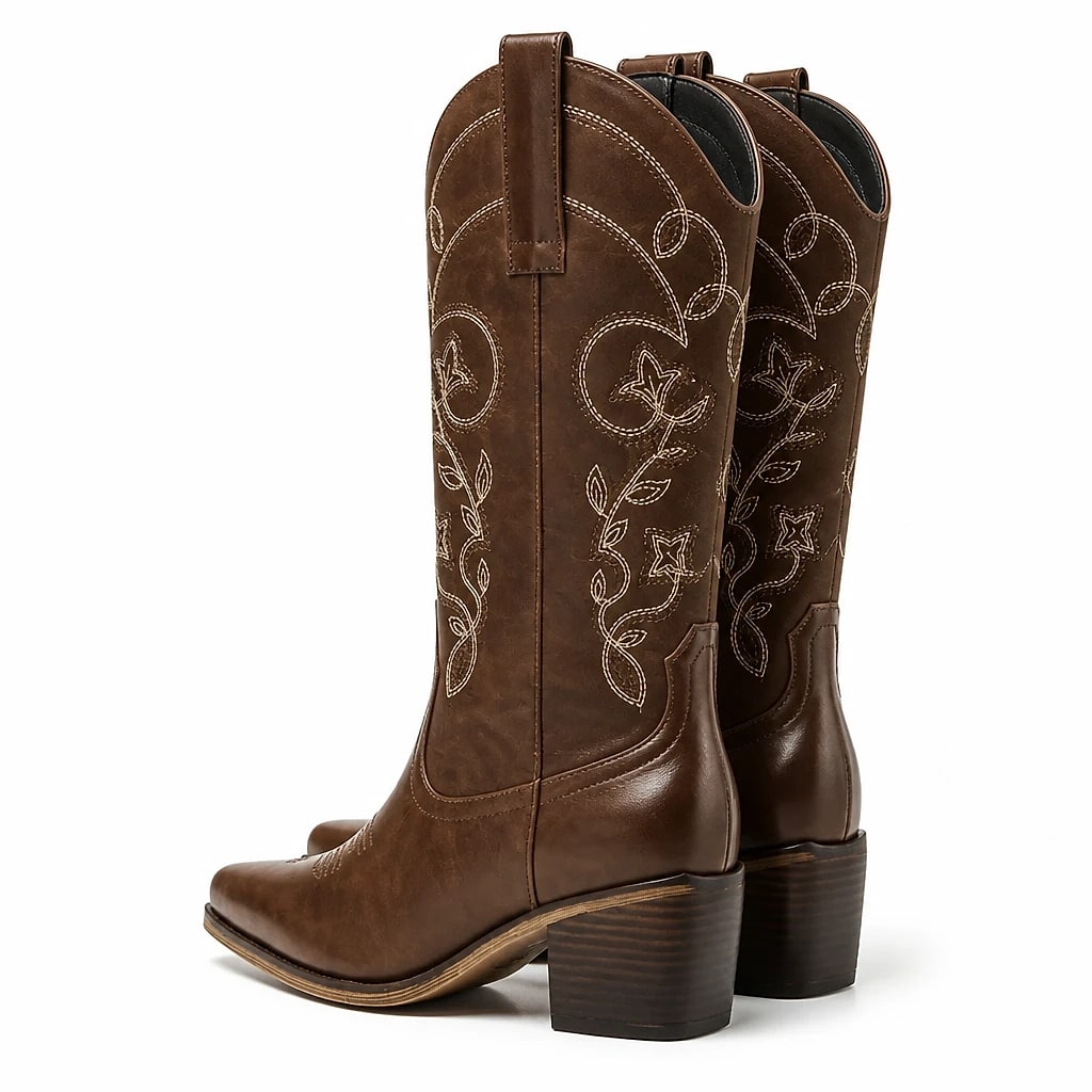 Botas Vaqueras Bordadas Marrón