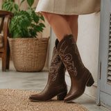 Botas Vaqueras Bordadas Marrón