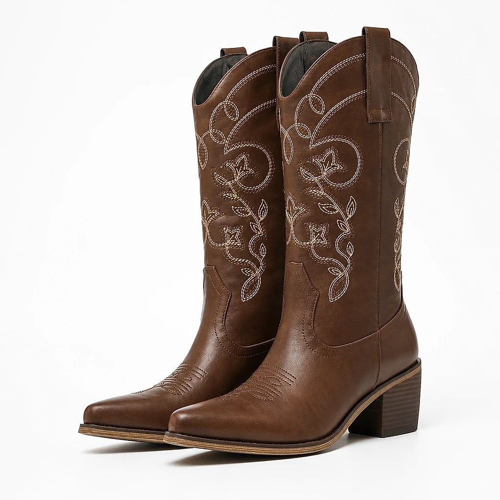Botas Vaqueras Bordadas Marrón