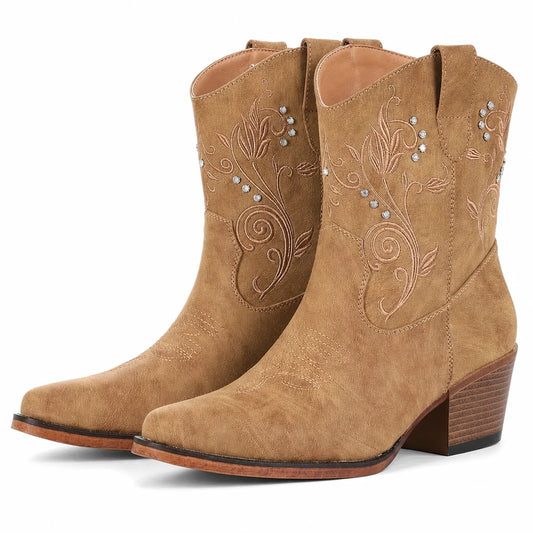 Botas Vaqueras Tobillo Bordadas