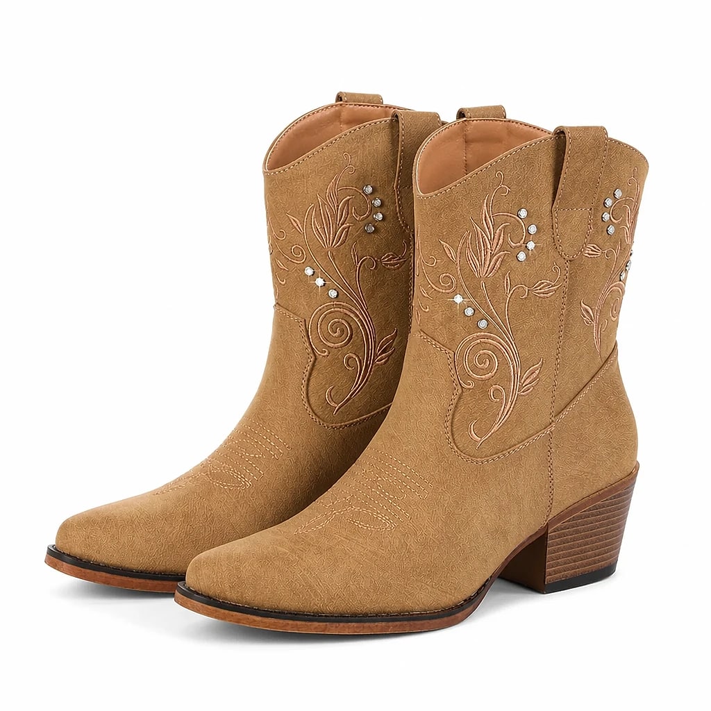 Botas Vaqueras Tobillo Bordadas