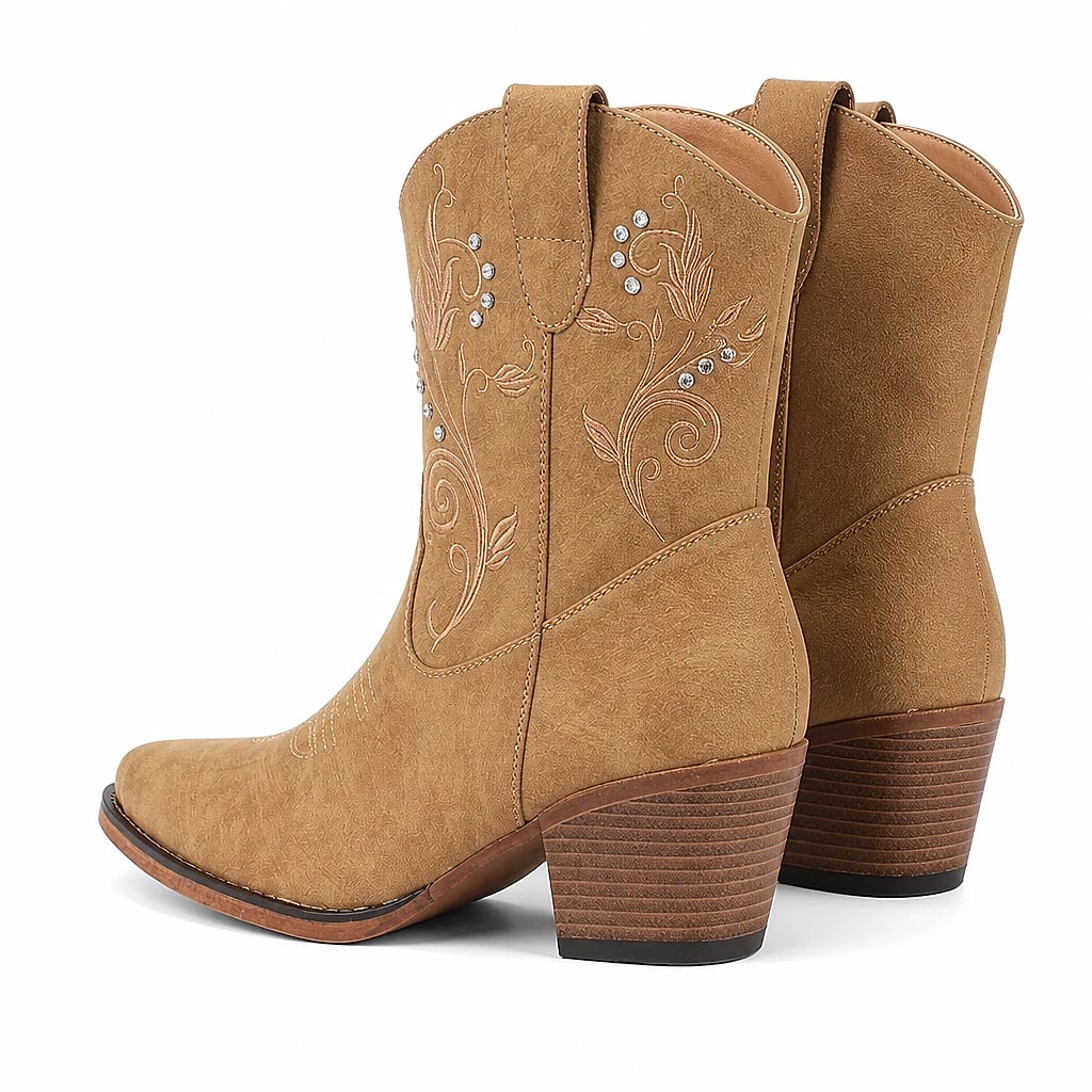 Botas Vaqueras Tobillo Bordadas