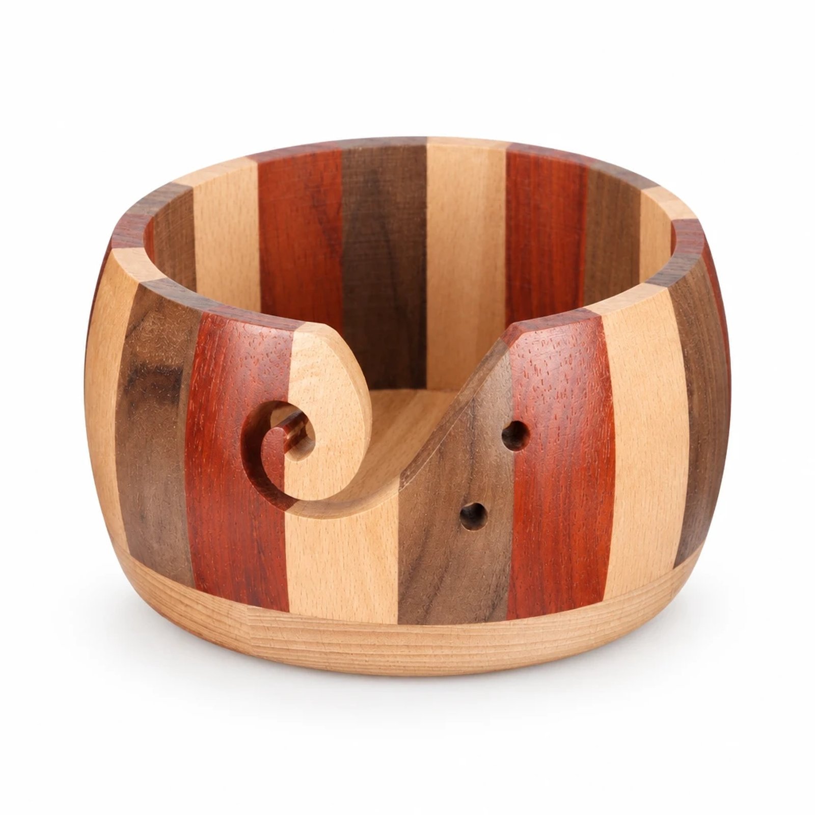 Cuenco para ovillos de madera a franjas