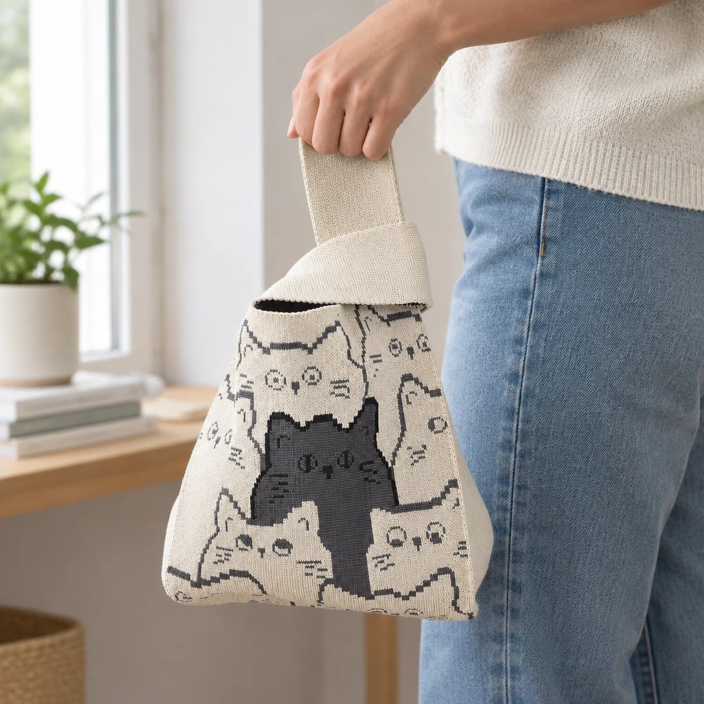 Bolso Bucket de Punto Gatos
