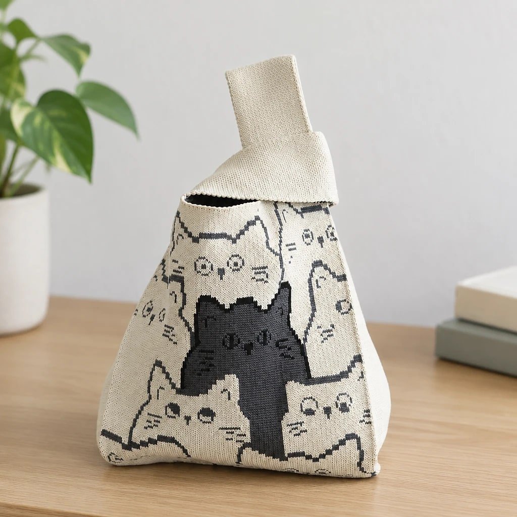 Bolso Bucket de Punto Gatos