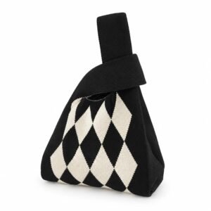 Bolso de mano de rombos negro y crudo
