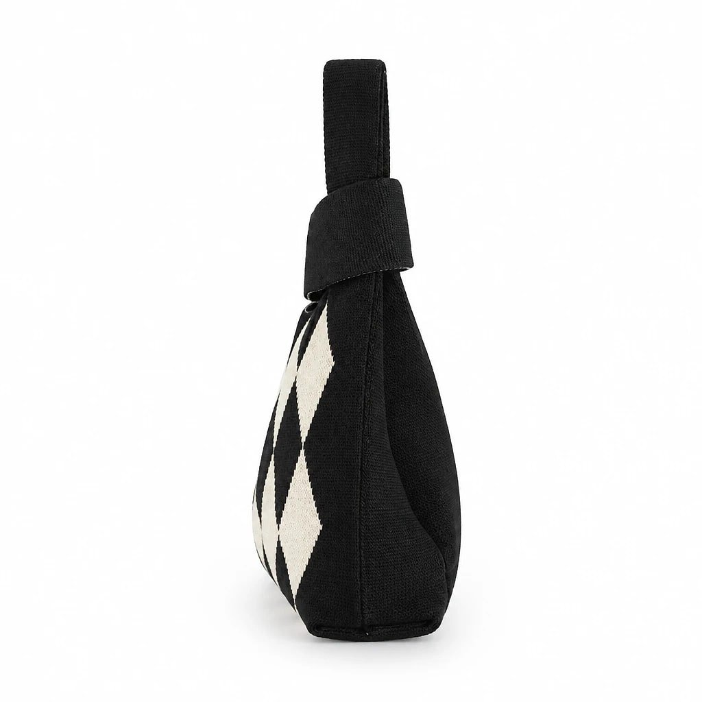 Bolso Bucket de Punto, Negro y Blanco