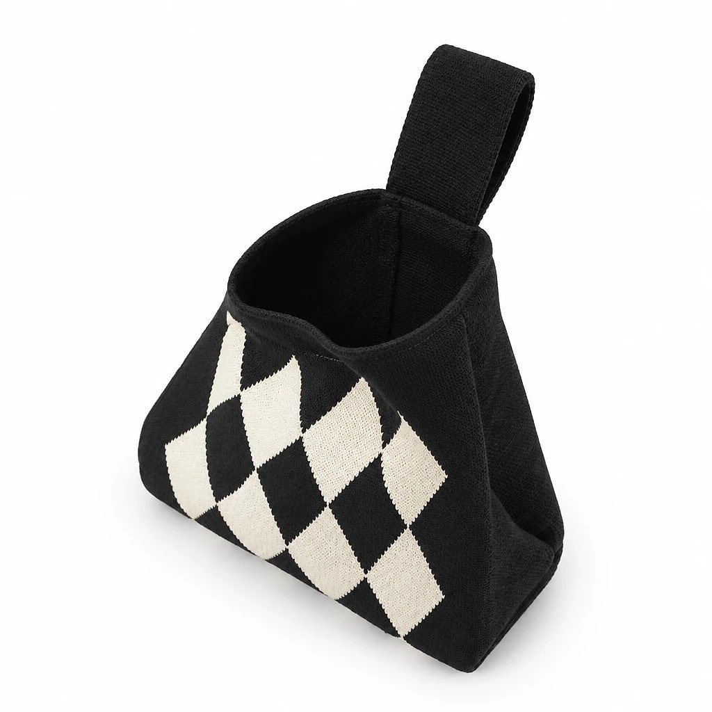 Bolso Bucket de Punto, Negro y Blanco