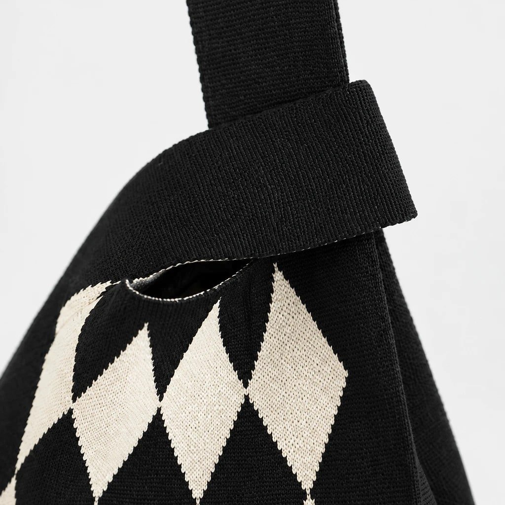 Bolso Bucket de Punto, Negro y Blanco