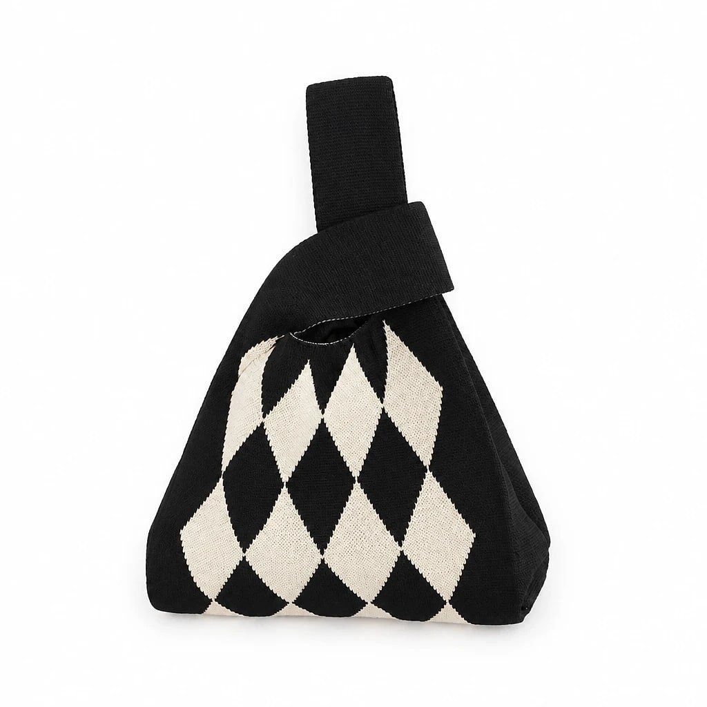 Bolso Bucket de Punto, Negro y Blanco