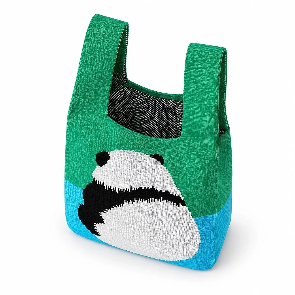 Bolso Bucket Tejido, Estampado Panda