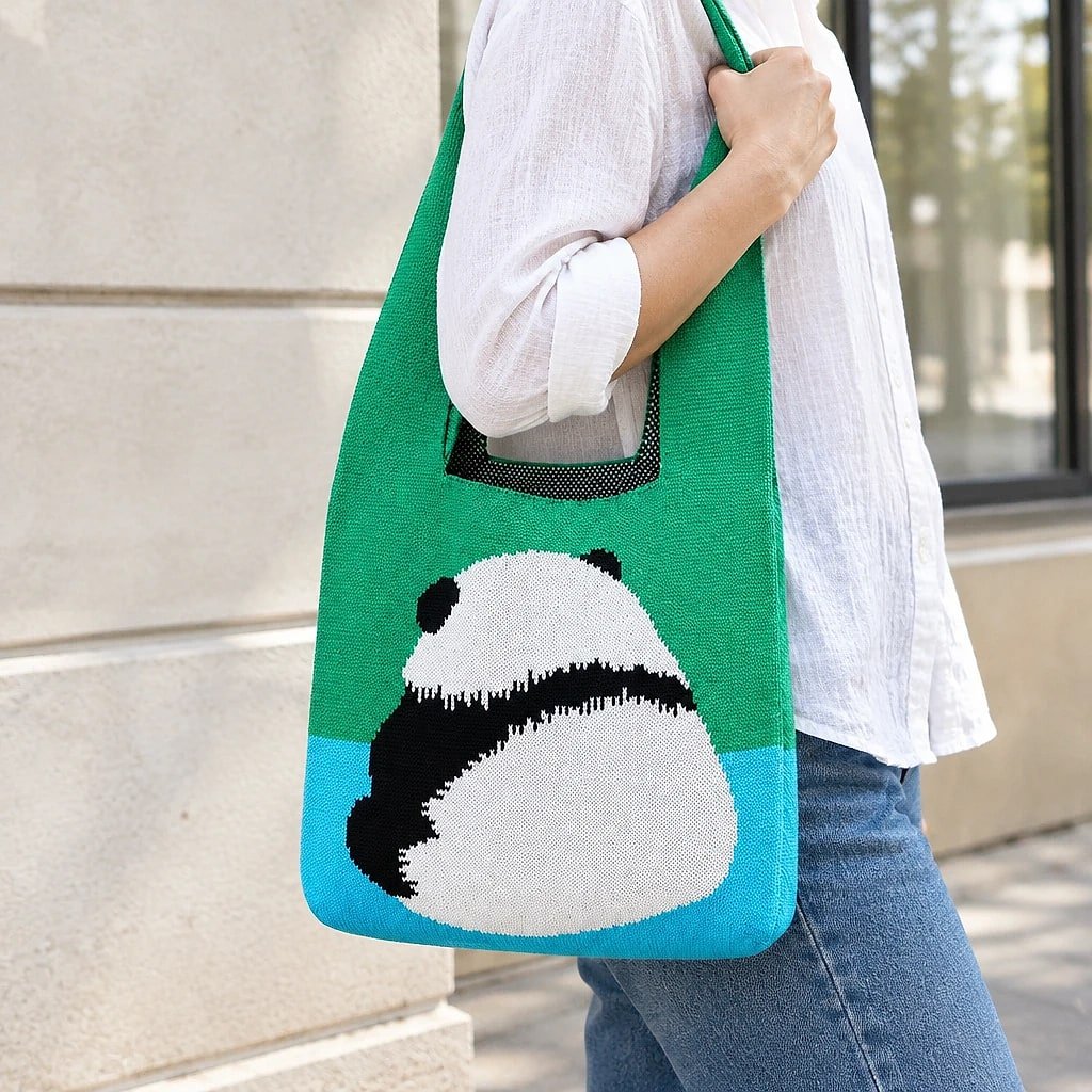 Bolso Bucket Tejido, Estampado Panda