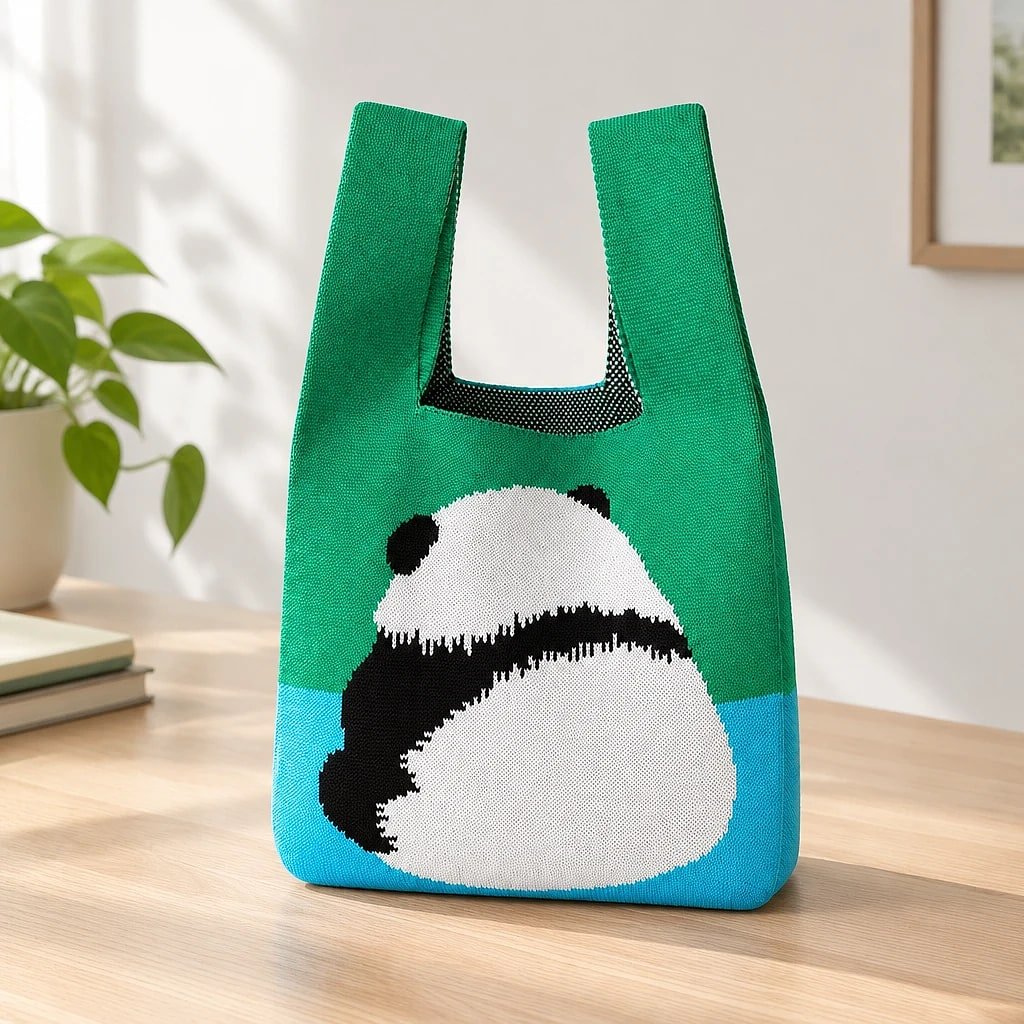 Bolso Bucket Tejido, Estampado Panda