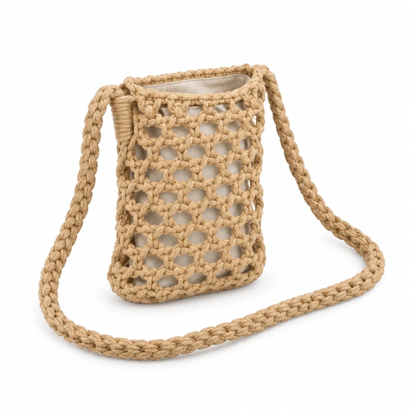 Mini bandolera de crochet marrón