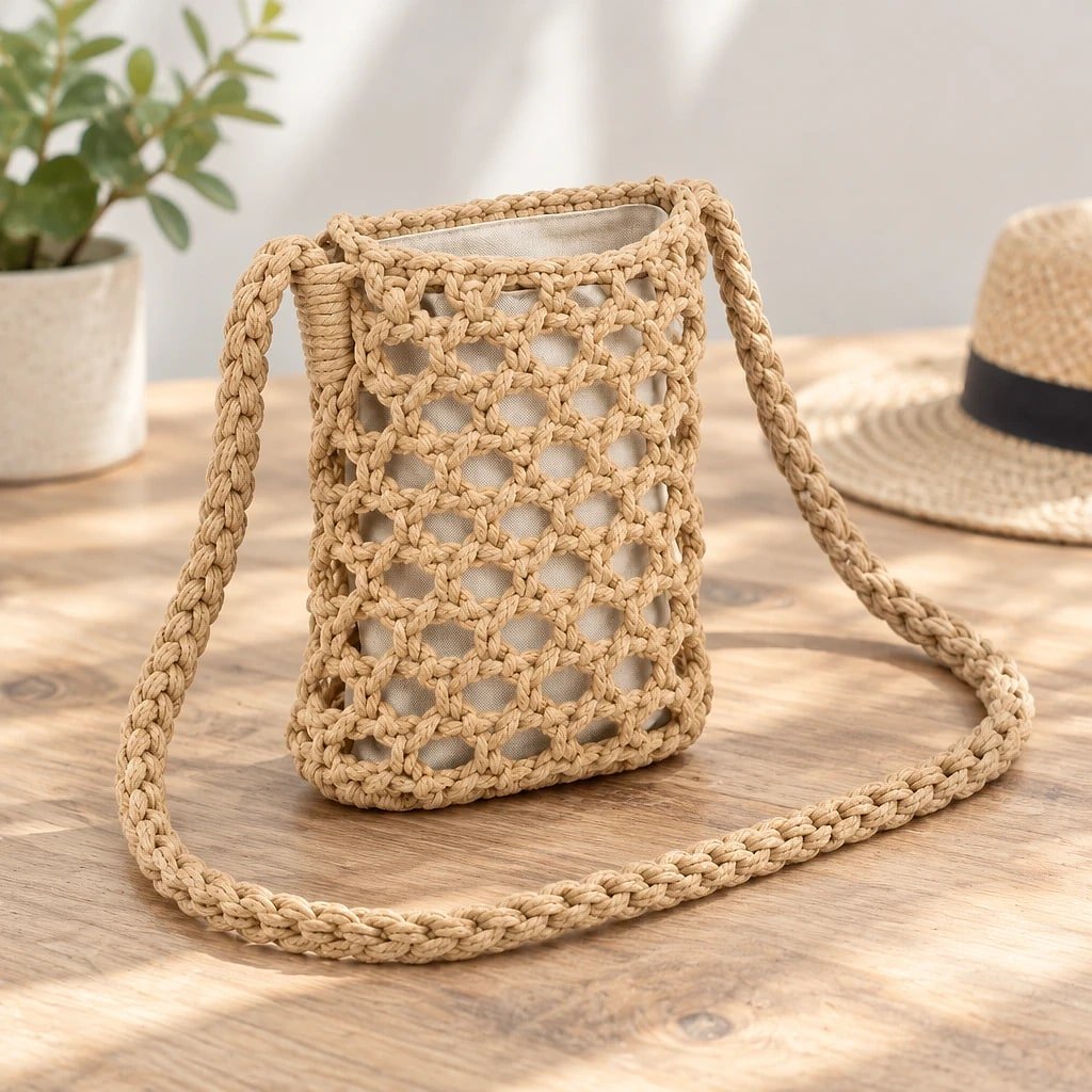 Bolso de Hombro Crochet Marrón