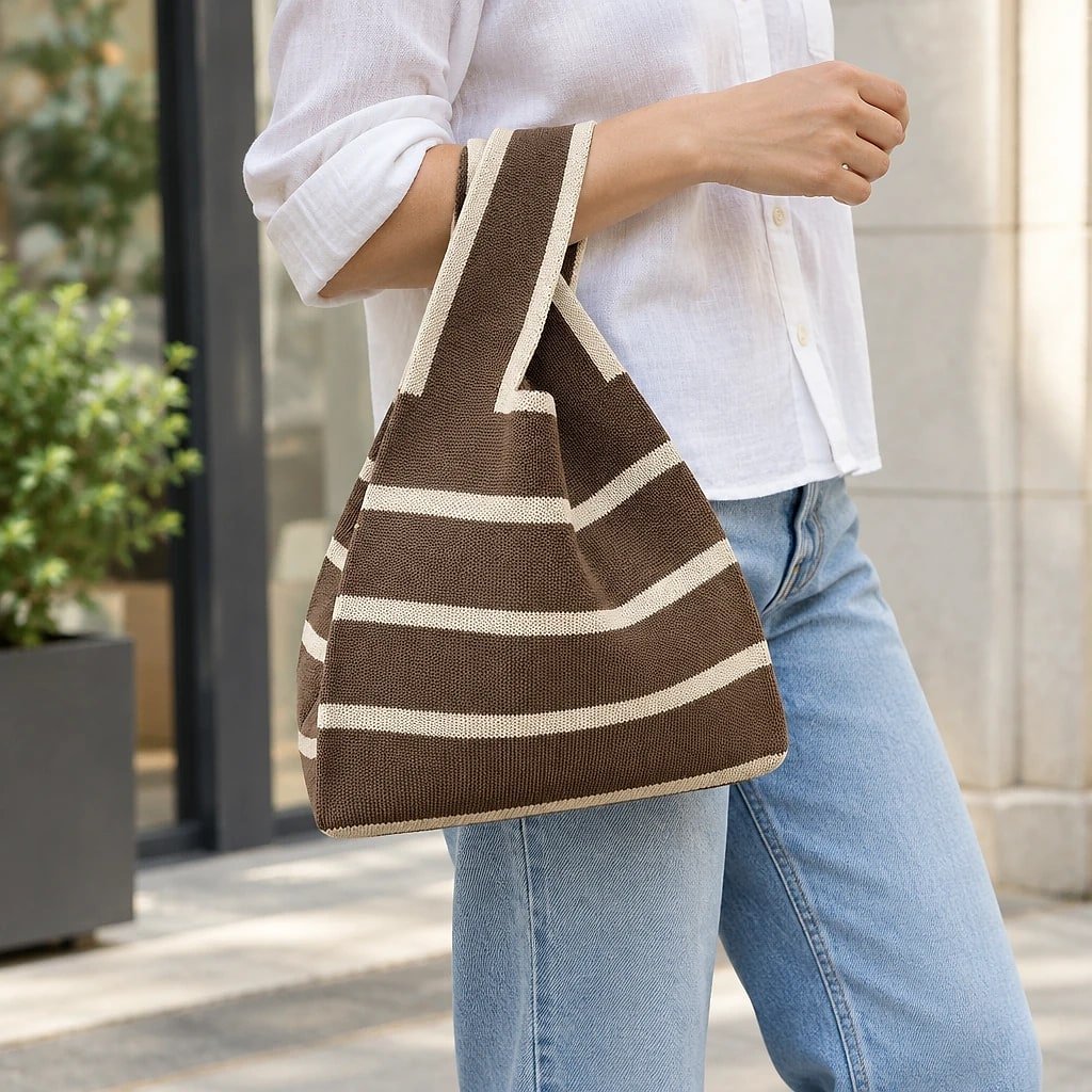 Bolso de Mano de Punto Rayas