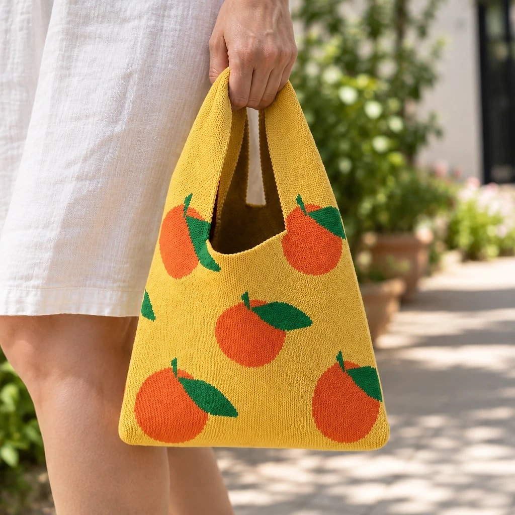 Bolso de Mano Punto Estampado Frutas