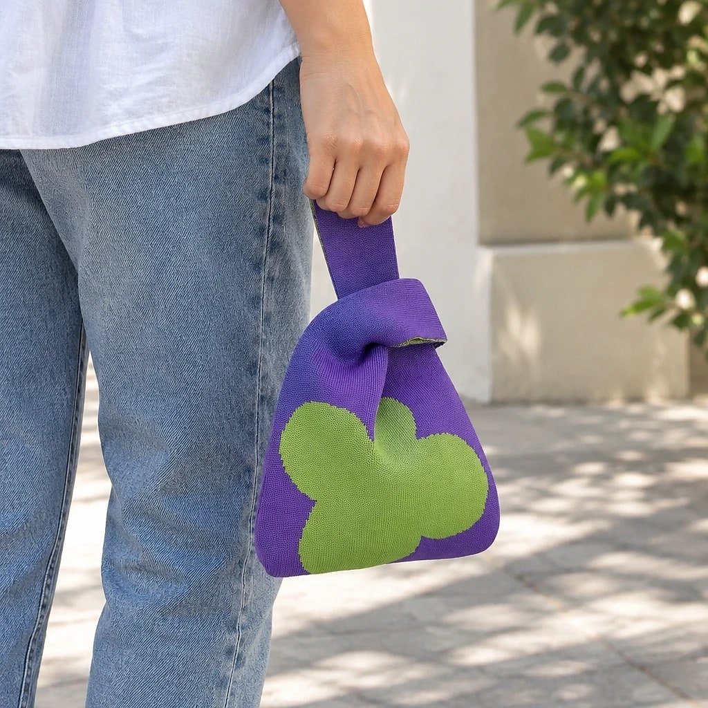 Bolso de Mano Punto Morado y Verde