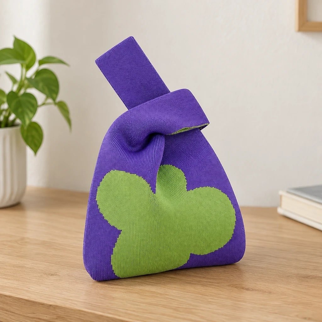 Bolso de Mano Punto Morado y Verde
