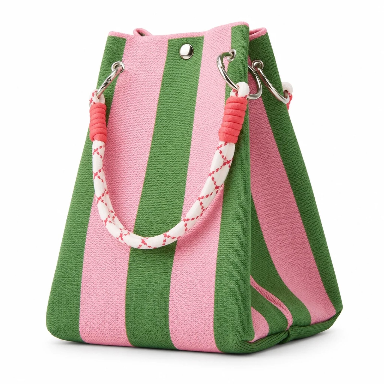 Bolso de mano de rayas rosa y verde
