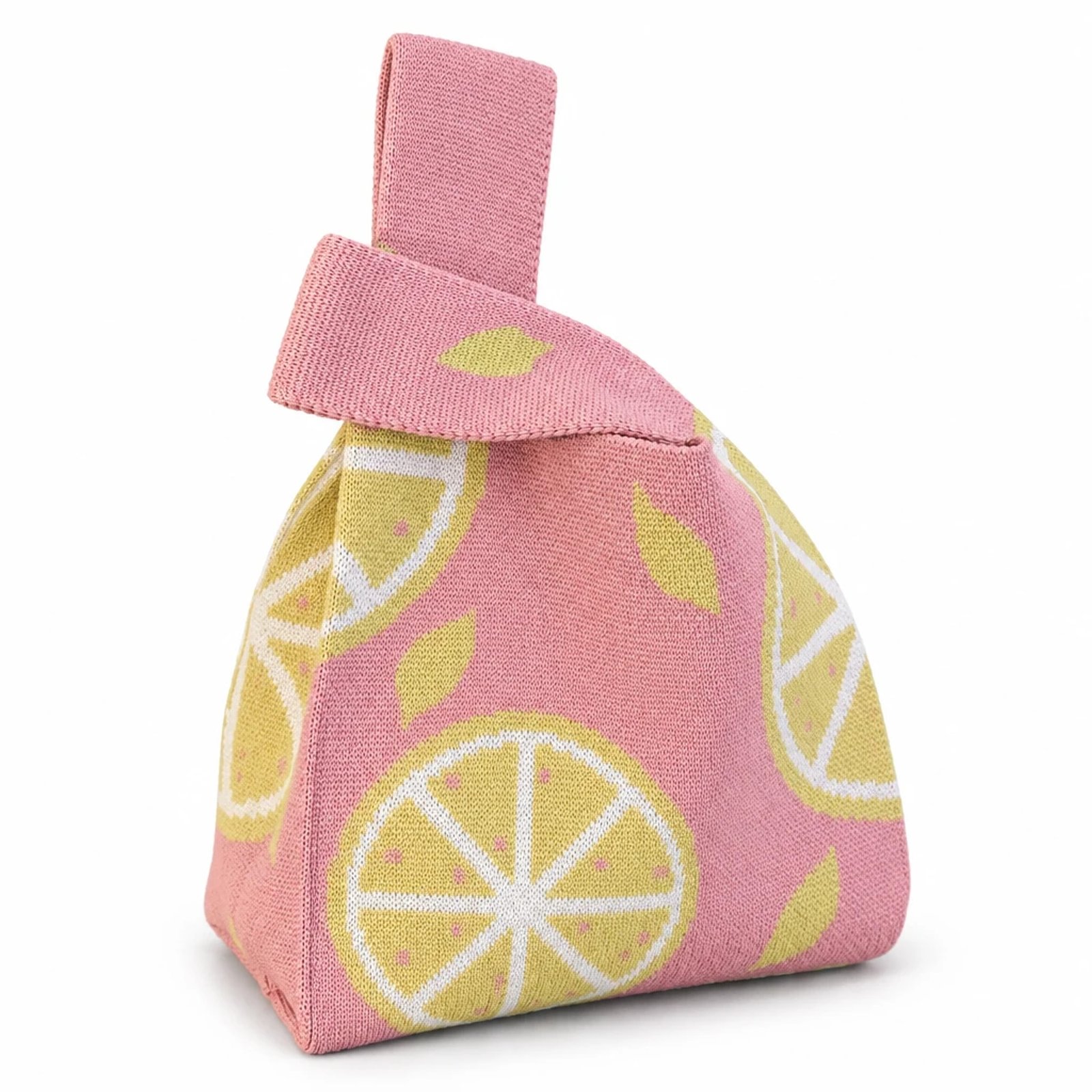 Bolso de nudo rosa con limones