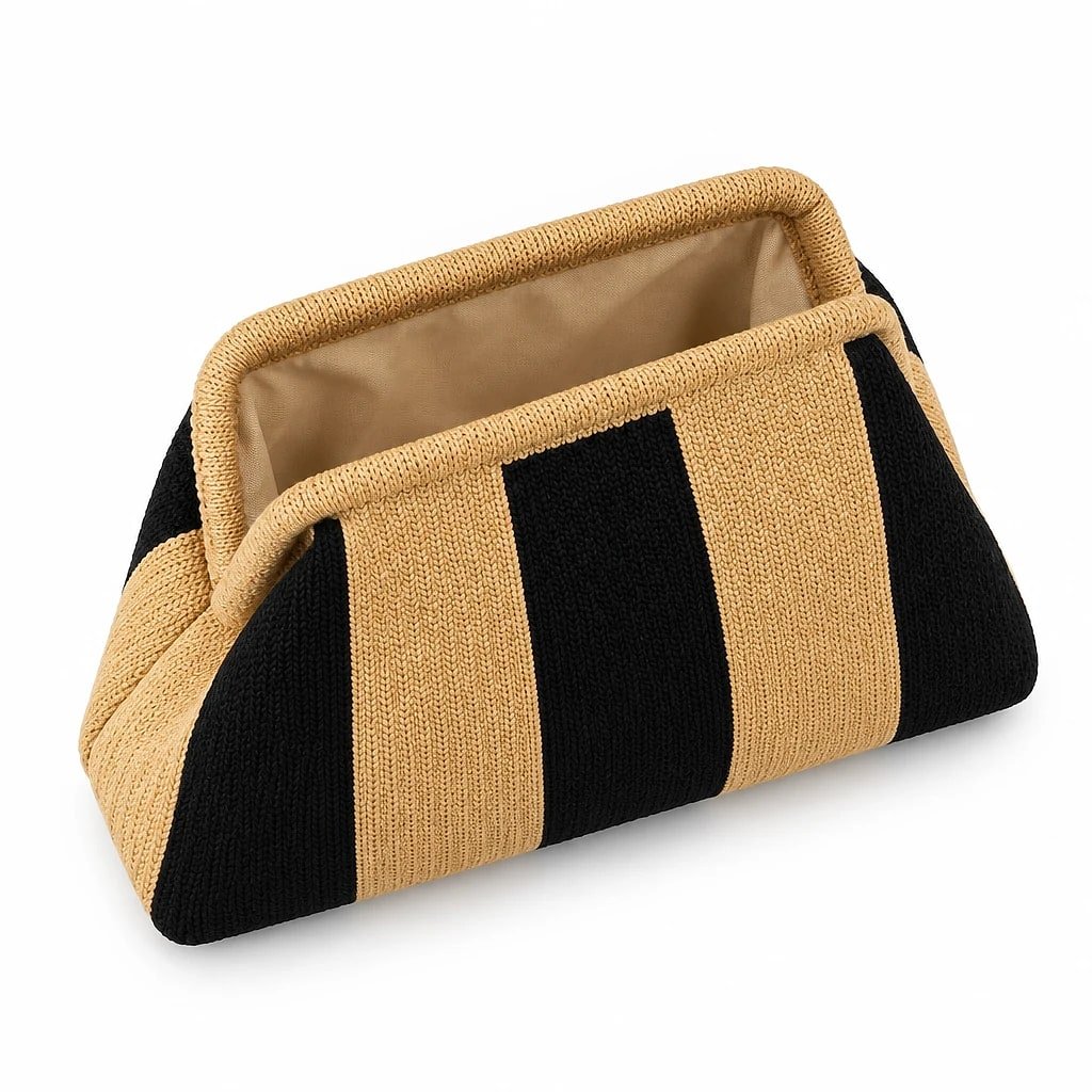 Bolso de Mano Rayas Negro Beige