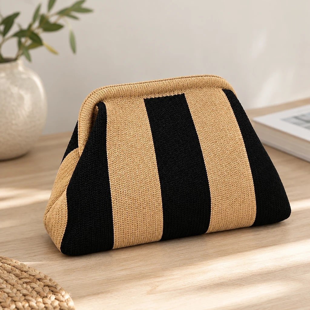 Bolso de Mano Rayas Negro Beige