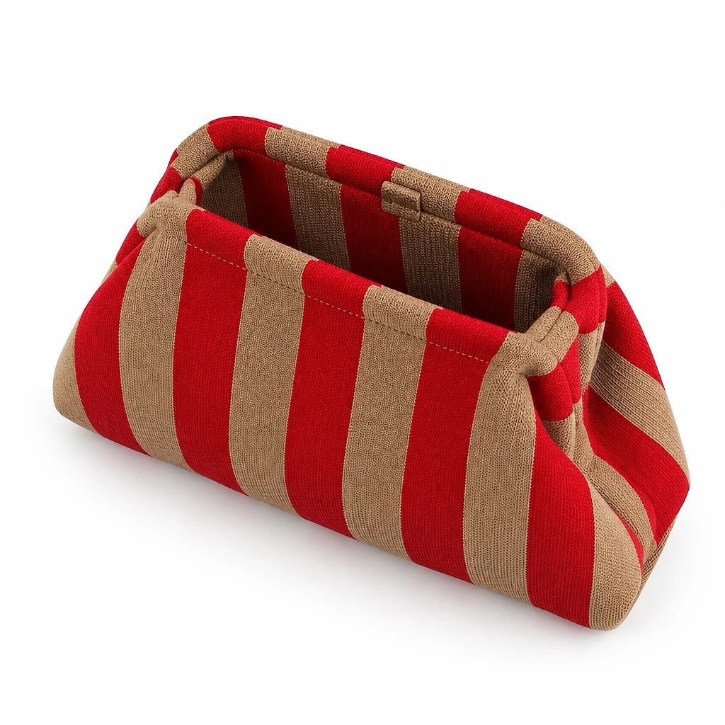 Bolso de Mano Rayas Rojo Beige