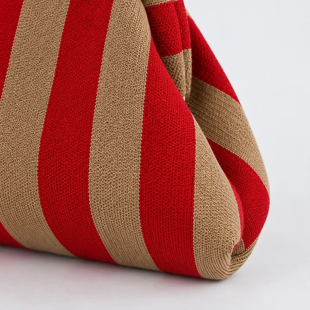 Bolso de Mano Rayas Rojo Beige