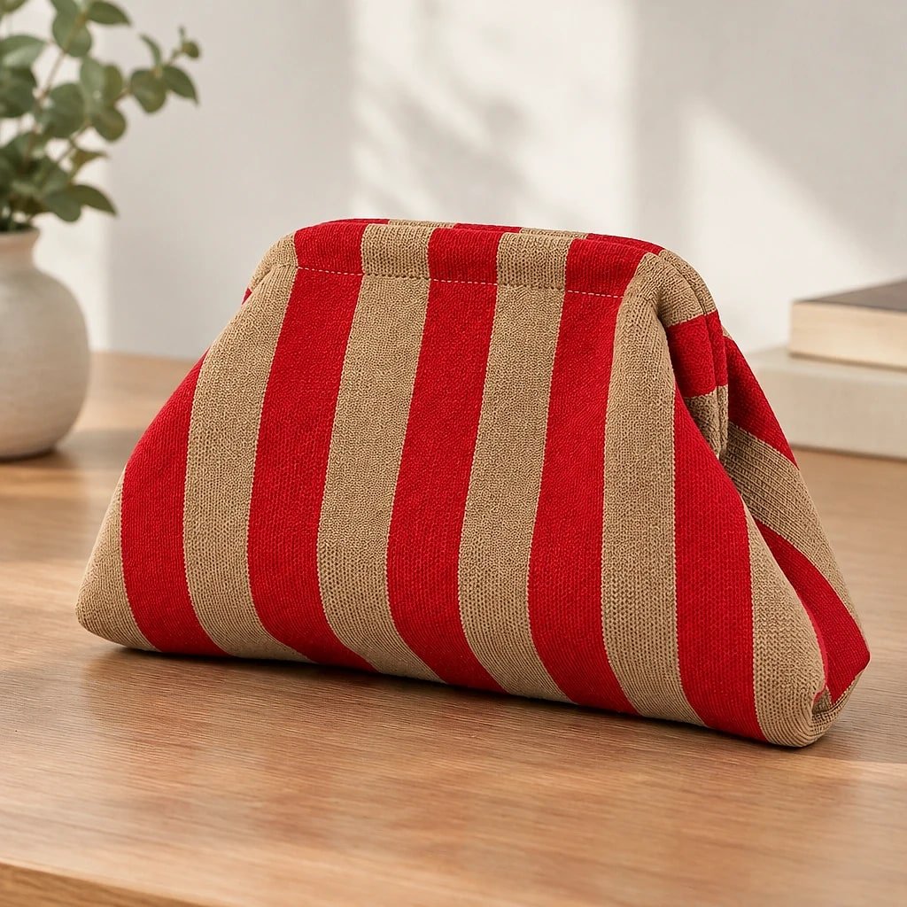 Bolso de Mano Rayas Rojo Beige