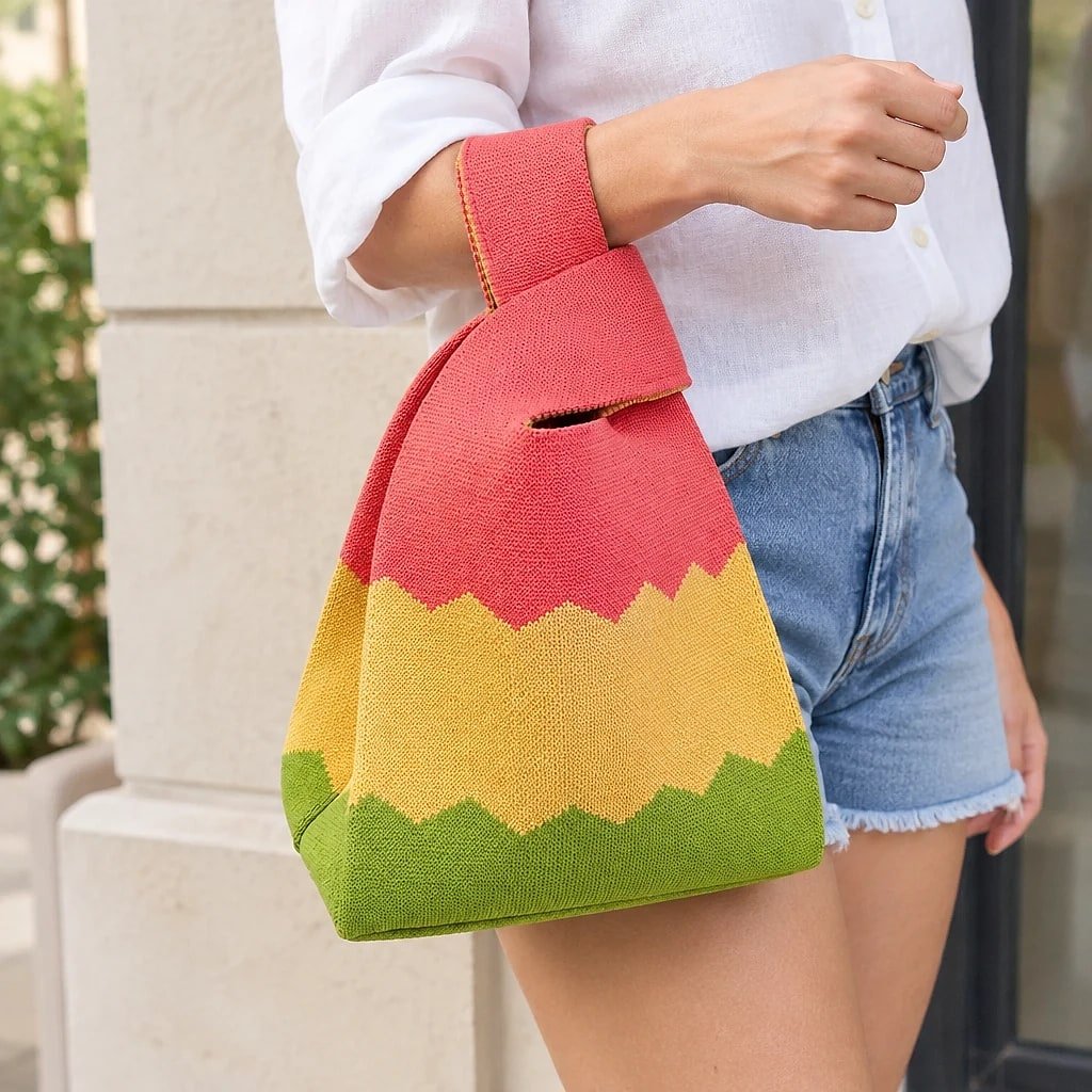 Bolso de Mano Tejido a Rayas