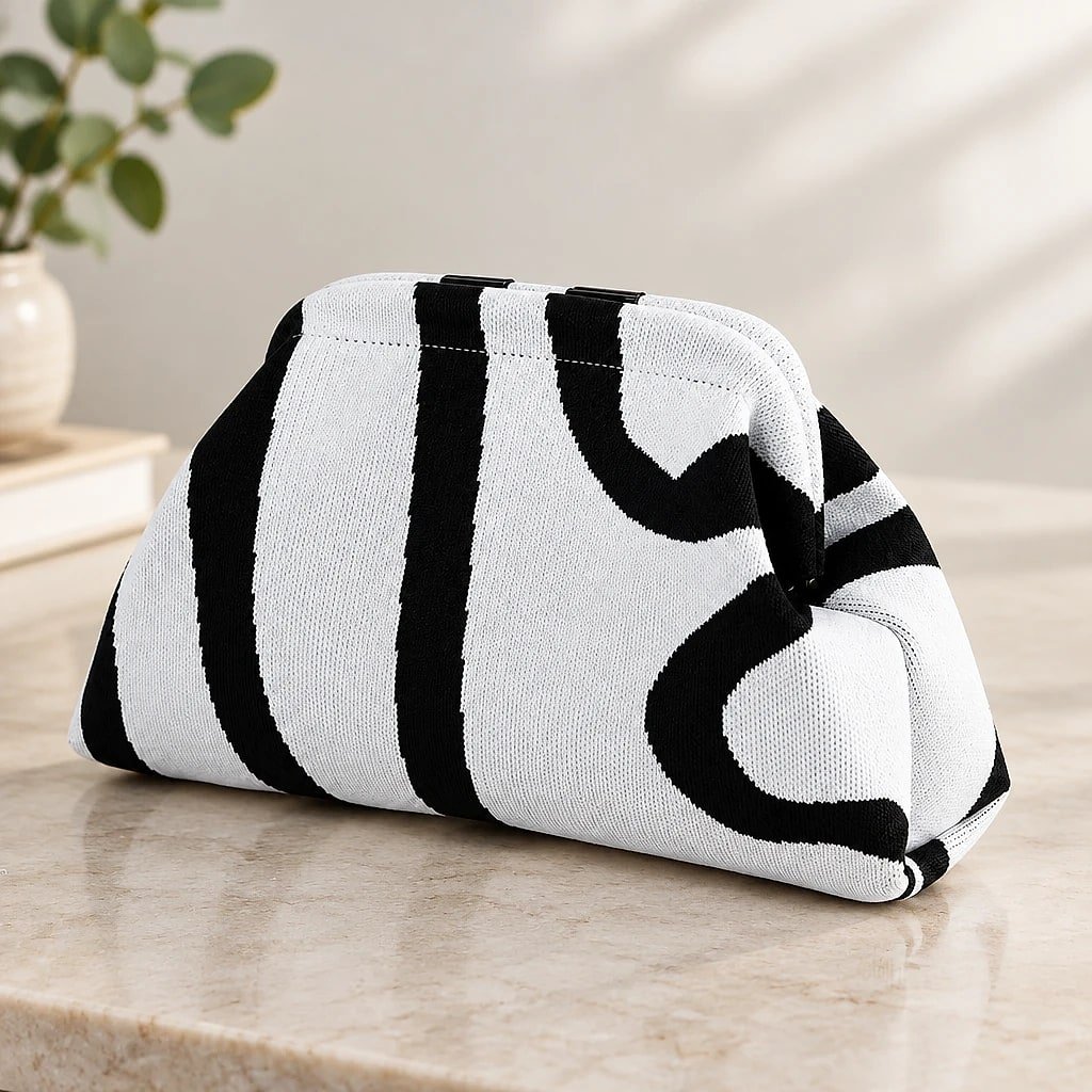 Bolso de Mano Tejido Blanco y Negro
