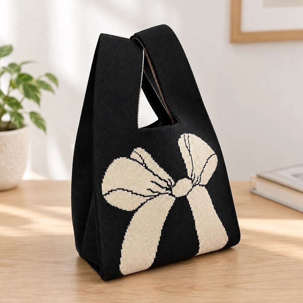 Bolso de Mano Tejido con Lazo