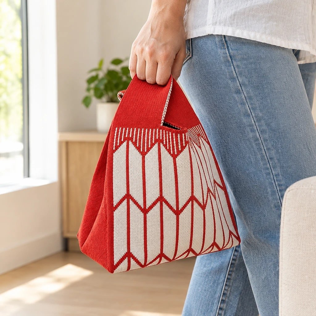 Bolso de Mano Tejido Cubo