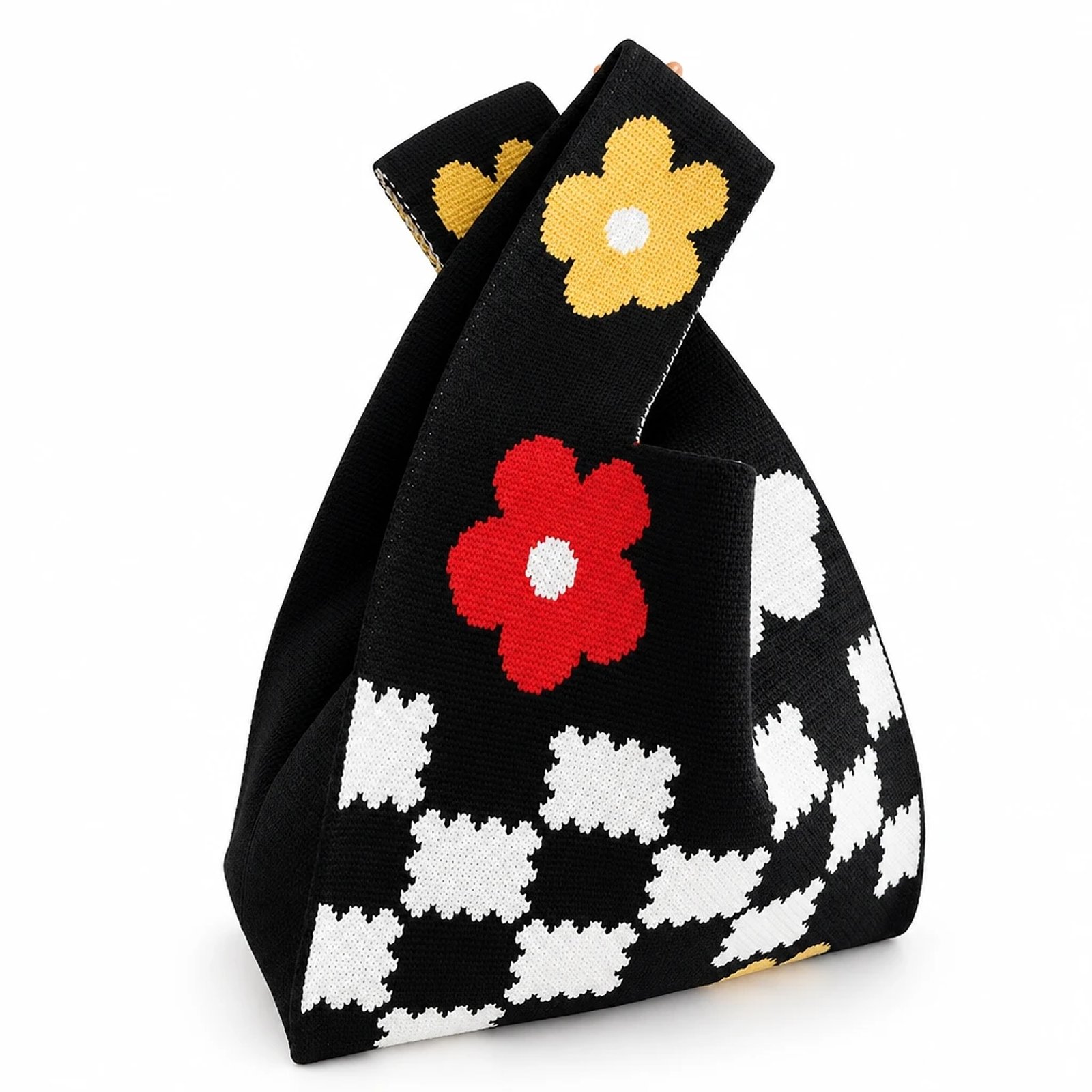 Bolso de mano negro con flores