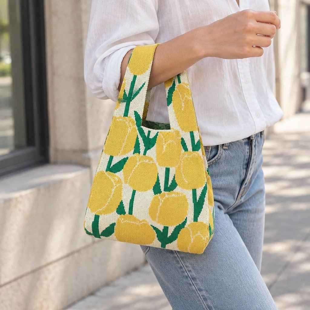 Bolso de Mano Tejido Floral