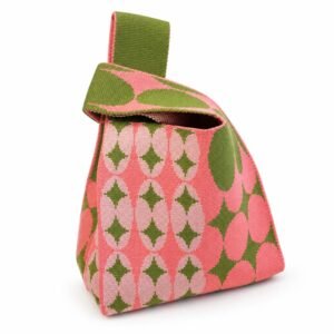 Bolso de nudo geométrico rosa y verde