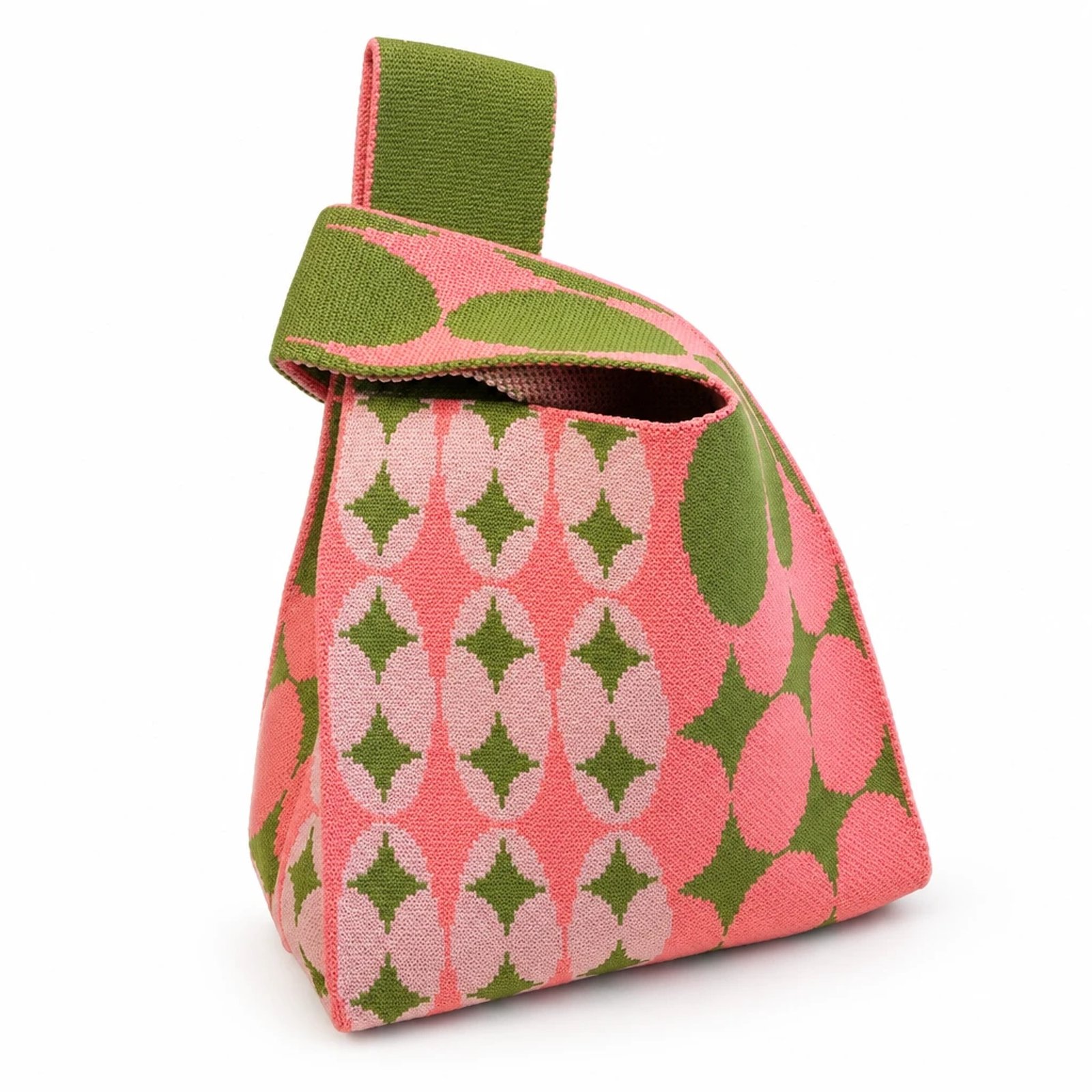 Bolso de nudo geométrico rosa y verde