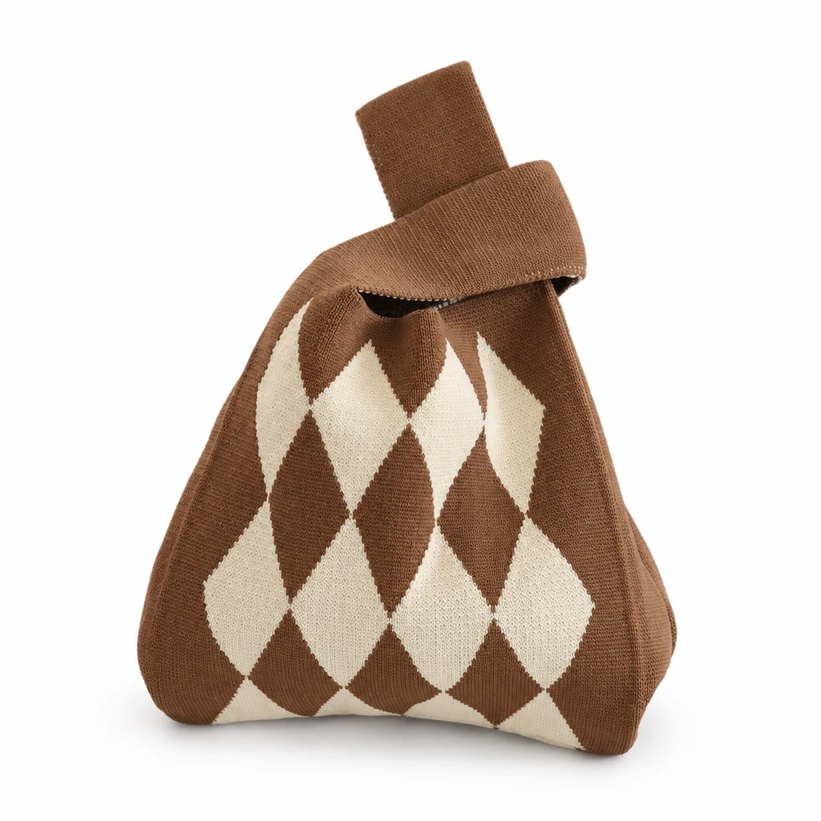 Bolso de nudo de rombos marrón y crudo