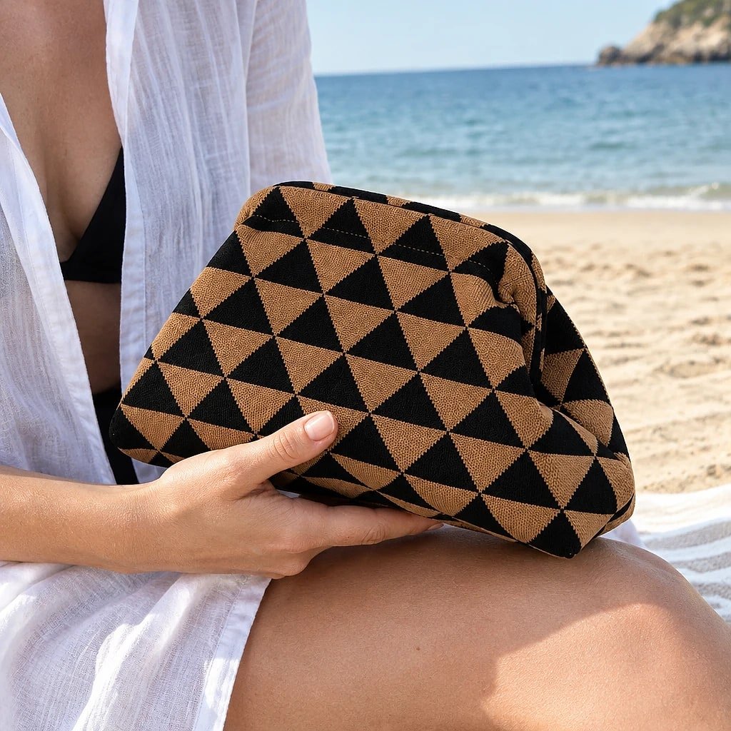 Bolso de Playa Rayas Negro Camel