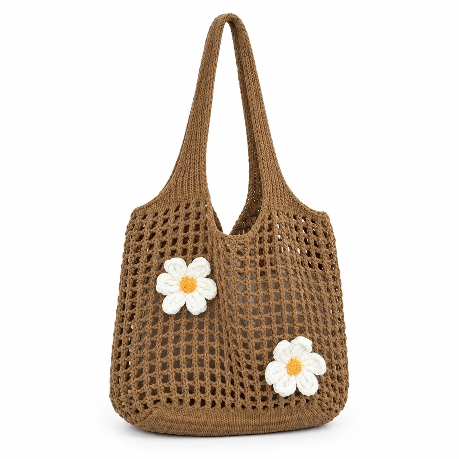 Bolso de hombro de margaritas marrón