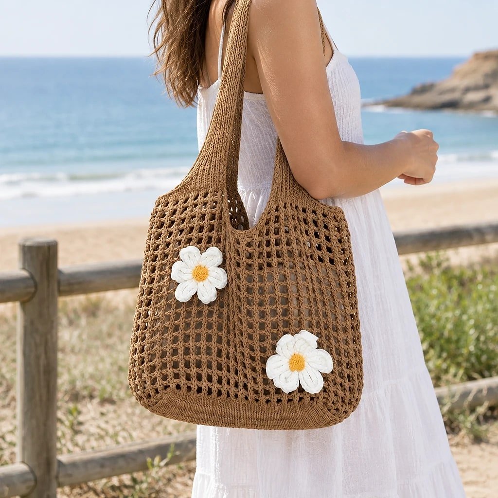 Bolso de Punto Calado Marrón