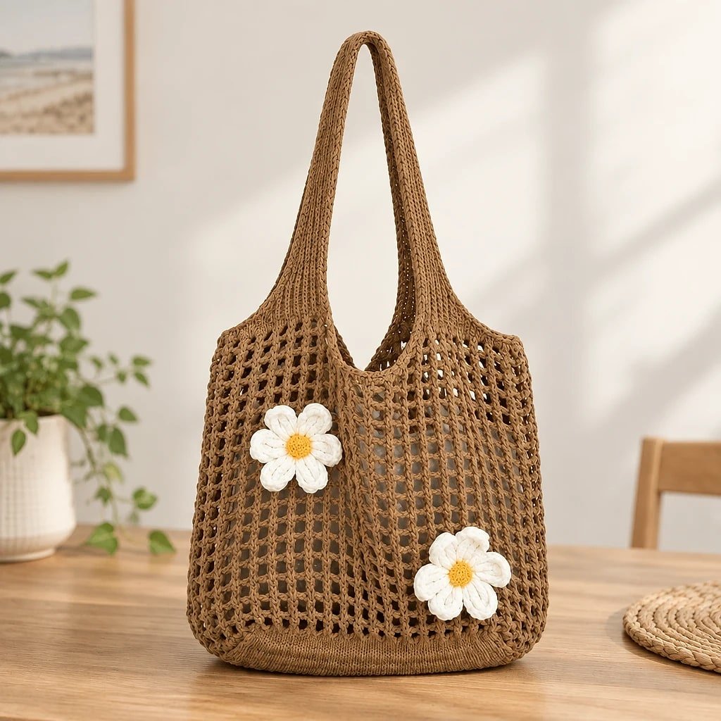 Bolso de Punto Calado Marrón