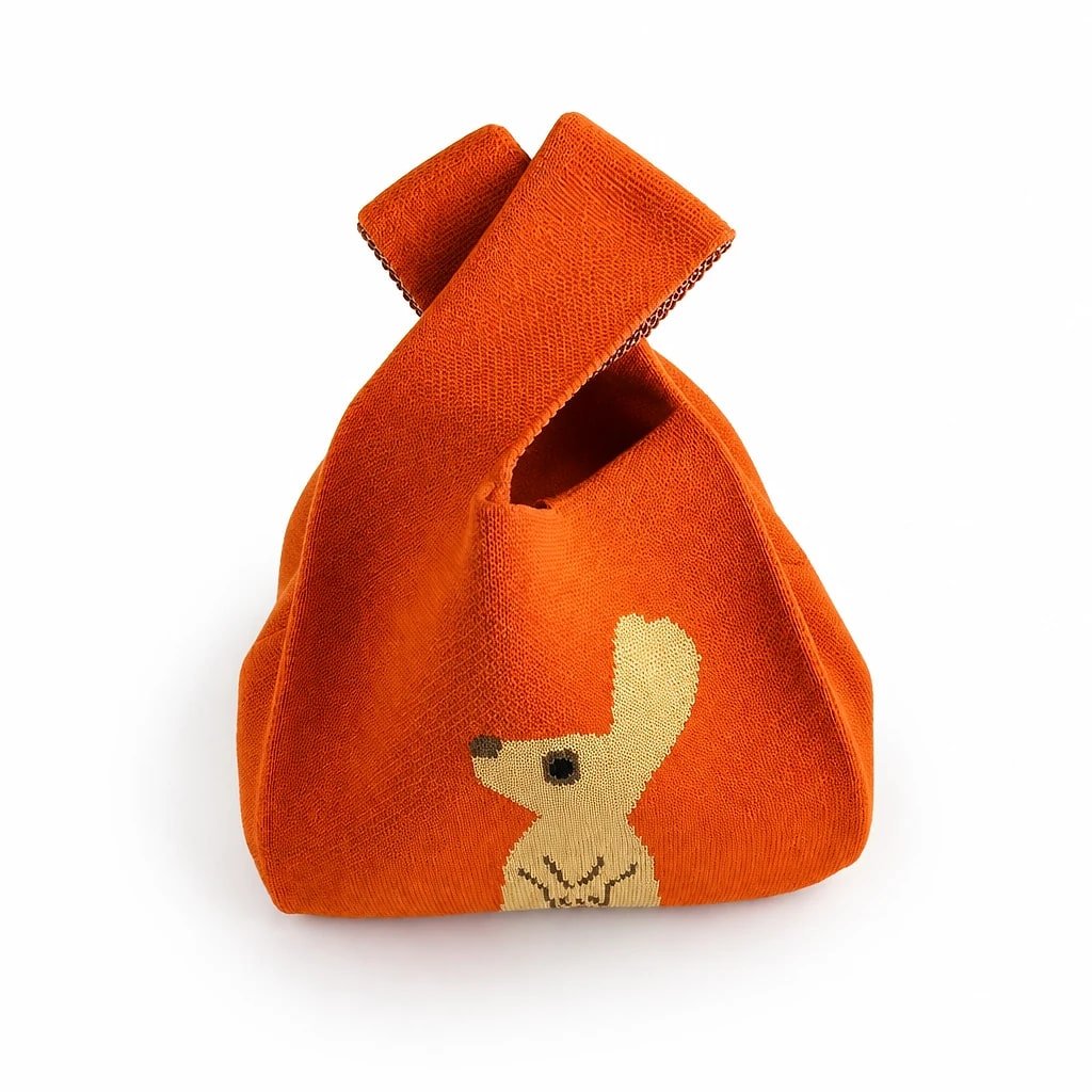 Bolso de Punto Naranja con Conejo