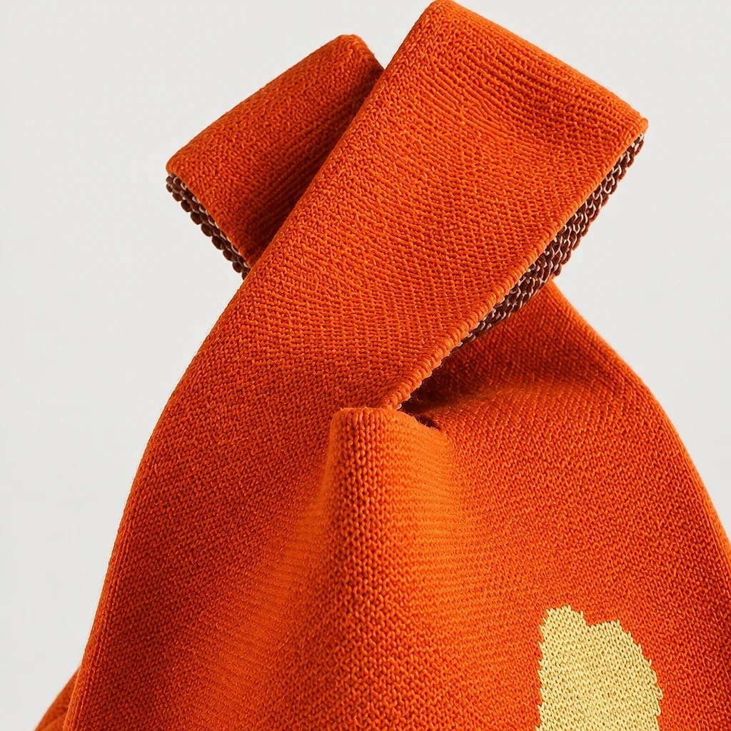 Bolso de Punto Naranja con Conejo