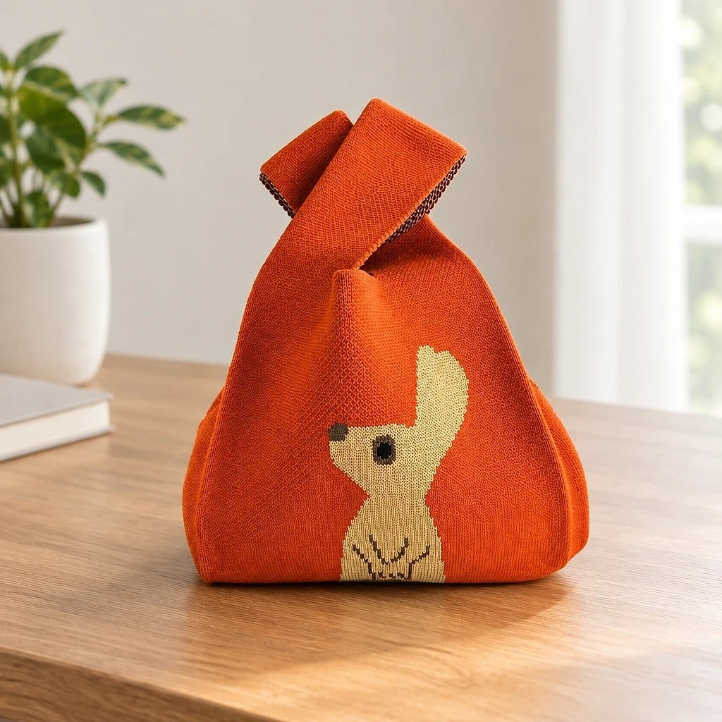 Bolso de Punto Naranja con Conejo