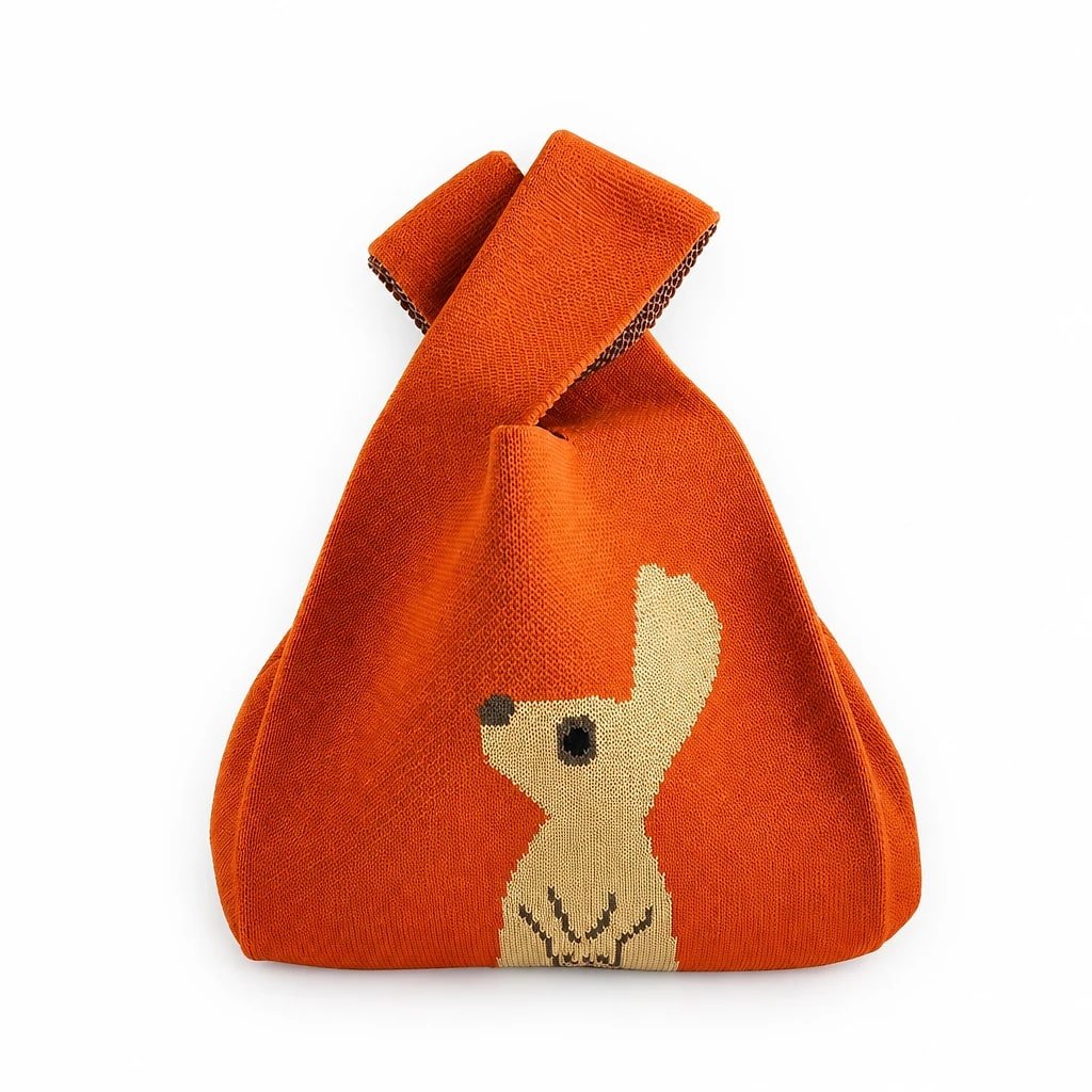 Bolso de Punto Naranja con Conejo