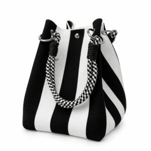 Bolso de mano de rayas negro y blanco
